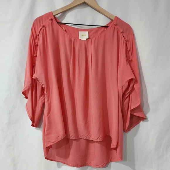 Maeve Women's Flutter Sleeve Top Size XS Coral Button High Low Hem Girlhoodcore - Picture 2 of 7